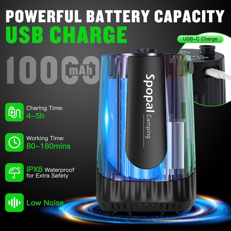 Spopal Portable Camping Shower, [10000mAh Rechargeable], 5-Speed with Collapsible Bucket with Handle 20L, IPX8 Waterproof, LED Display Camp Shower Pump, Perfect for Hiking, Travel, Cars & Pets - Image 2